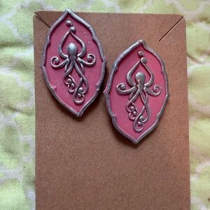 Pink and Silver Octopus Handmade Polymer Clay Earrings